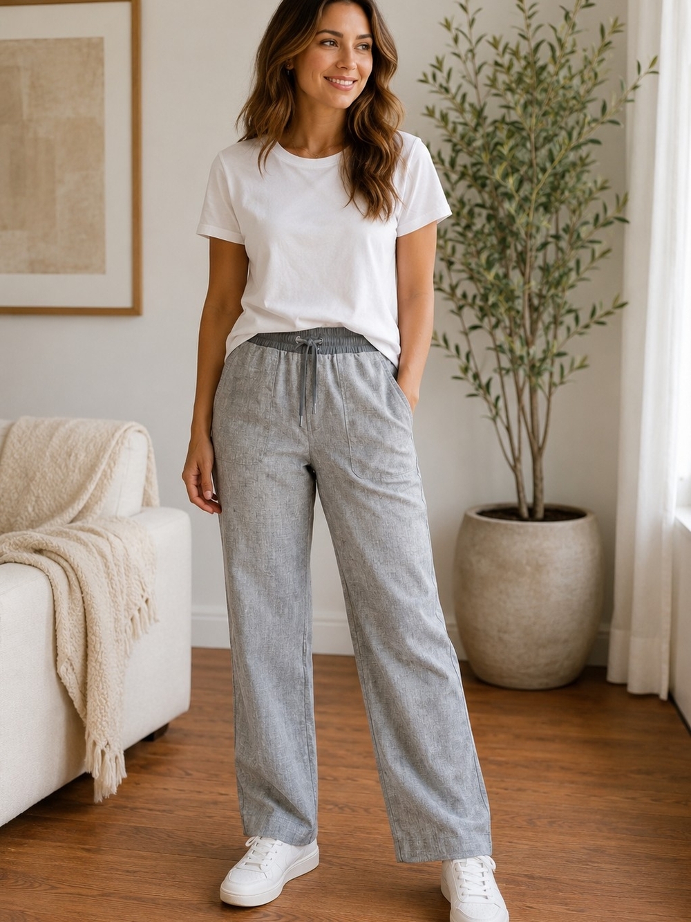 Athleta Gray Wide-Leg Drawstring Pants